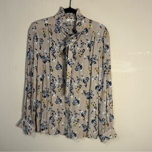 Anthropologie Ro & De Floral Tie Neck Blouse